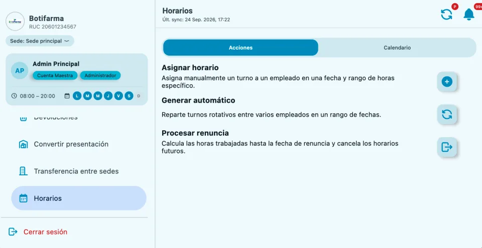 Horarios y turnos del personal