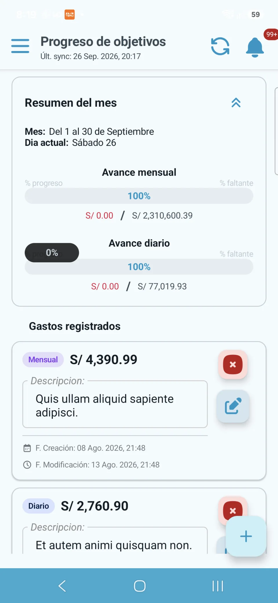 Progreso de objetivos